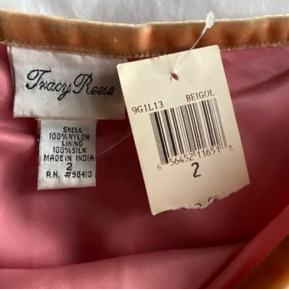 Tracy Reese Salmon Pink Silk Bias w/Nylon Beaded Knee Length Skirt Sz 2 BNWT - Picture 4 of 4